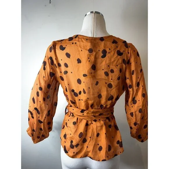 Anthropologie Bl-nk Orange Ariana Wrap Blouse Size Small NWT $118 - Picture 9 of 10